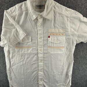 Quiksilver Check Short Sleeve Cotton Small White Shirt Surf Button Up Mens Adult